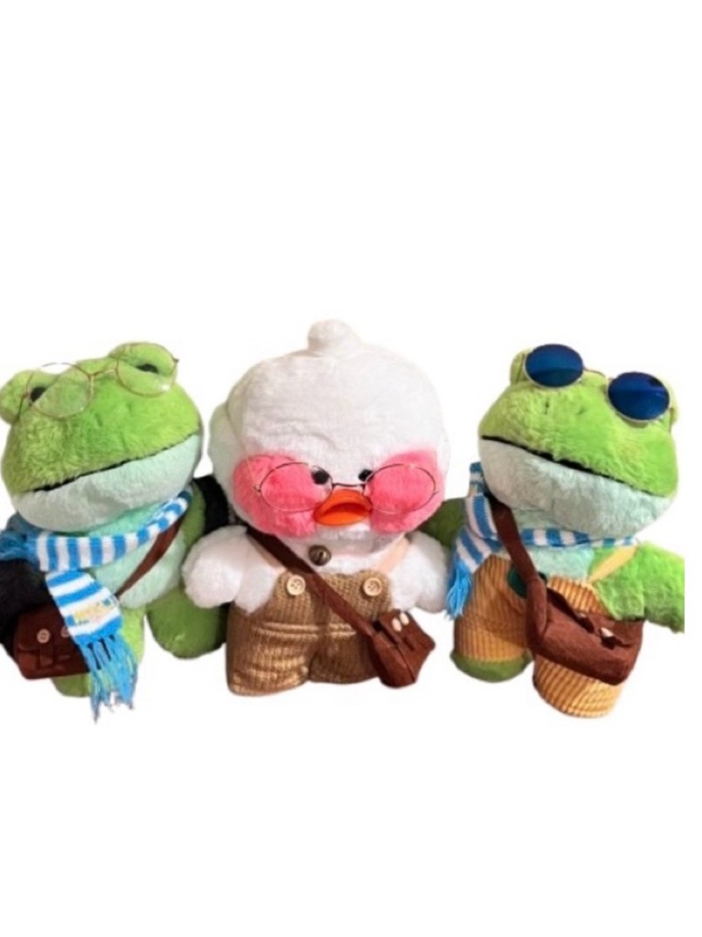 Lalafanfan-Set/3 Adorable Fashionable Plush. 2/Frogs 1/ Duck 3/Pairs of glasses.